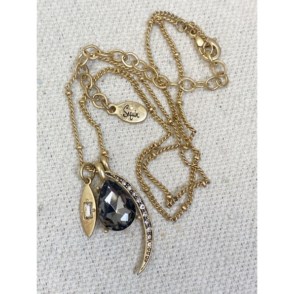 SEQUIN brand Gold tone Celestial crescent moon Crystal Pendant Necklace - Picture 4 of 5